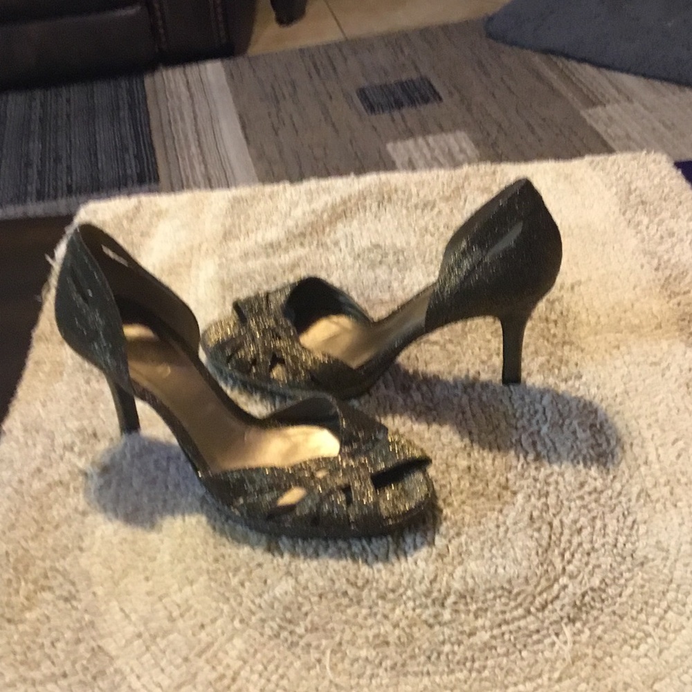 Michelle D Black Glitter Peep-Toe Heels - Picture 14 of 14